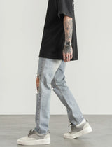 destroied big holes ripped denim jeans mens distressed biker jeans fashion high street slim straight pants streetwear joggers unique joggers style 1371