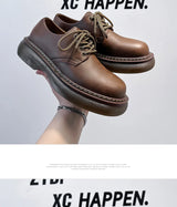 High Street Vintage Brown Big Toe Leather Shoes Men Women Streetwear Fashion Hip Hop Casual Increase Derby Shoes