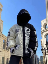 rainbowtouches mens winter parka jacket skeleton print streetwear outwear harajuku padded hooded loose warm coat unisex beige - variant style e730bd for streetwear fashion