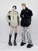 Original American Retro Fashion Brand Suede Pu Leather Jacket Stitchin