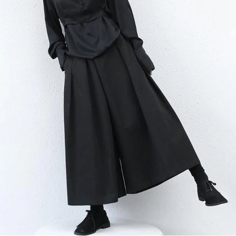 trendy gothic loose casual culottes mens japanese wide leg pants new oversize design streetwear dark black trousers male clothes menswear bottoms