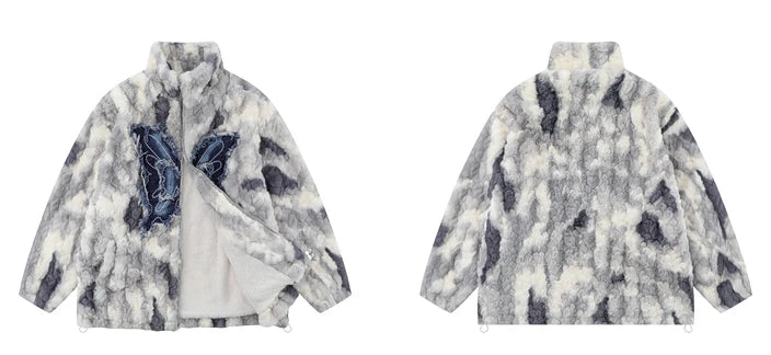 mens hip hop fleece jackets coats patchwork butterfly stand collar jacket parka zipper warm hairy coat outerwear hipster nan  - variant style 61a56e for streetwear fashion