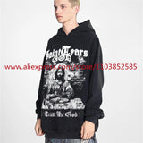 2024 New Vintage Letter Printed Mens Hooded Sweatshirt Long Sleeved Cl