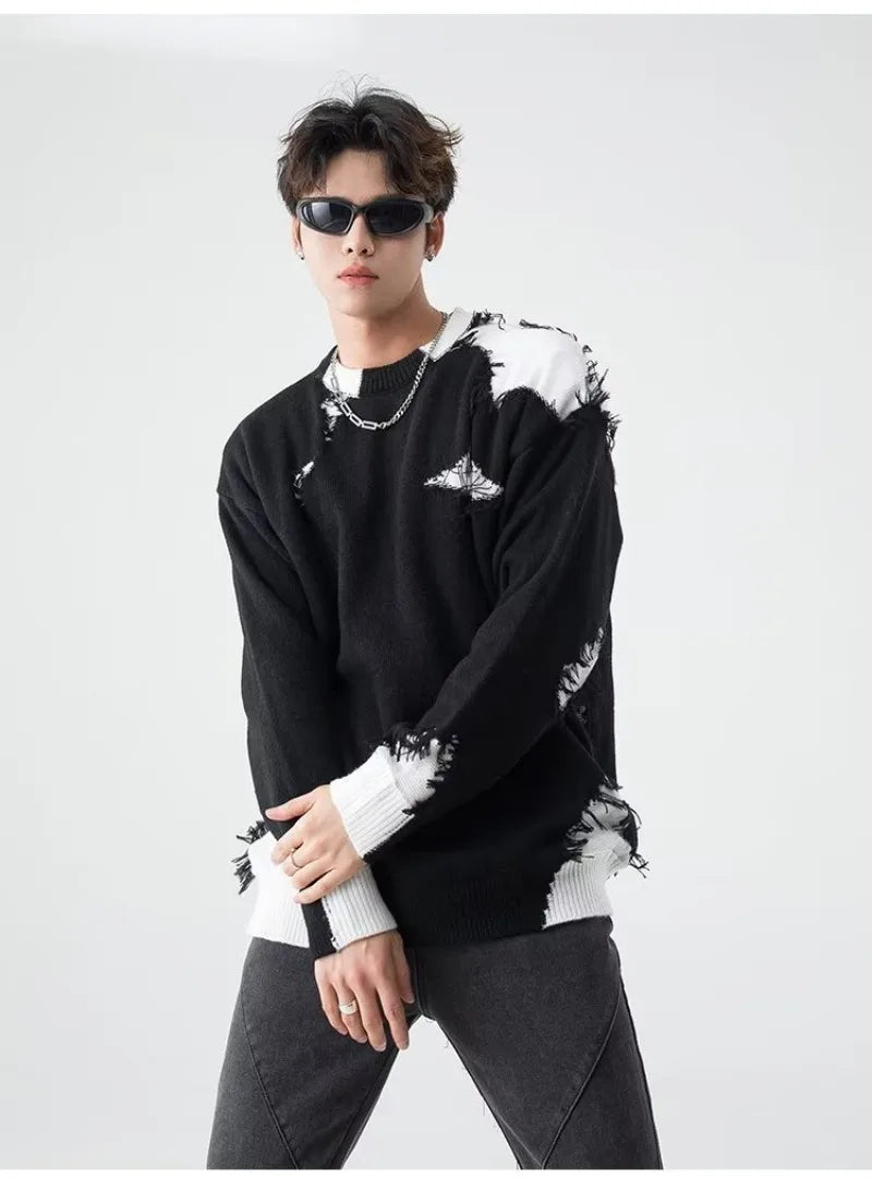 grunge fire sweater, streetwear drip, cozy knitwear for men, oversized grunge aesthetic winter top