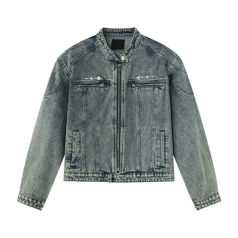 Mens Denim Jackets American Style High Street Zippers Coat Vintage Was