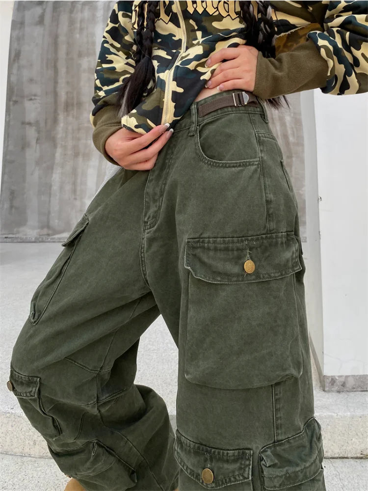 unisex hip hop pants retro cargo pant streetwear multi pockets zipper harajuku joggers new casual loose straight baggy trousers urban active pants