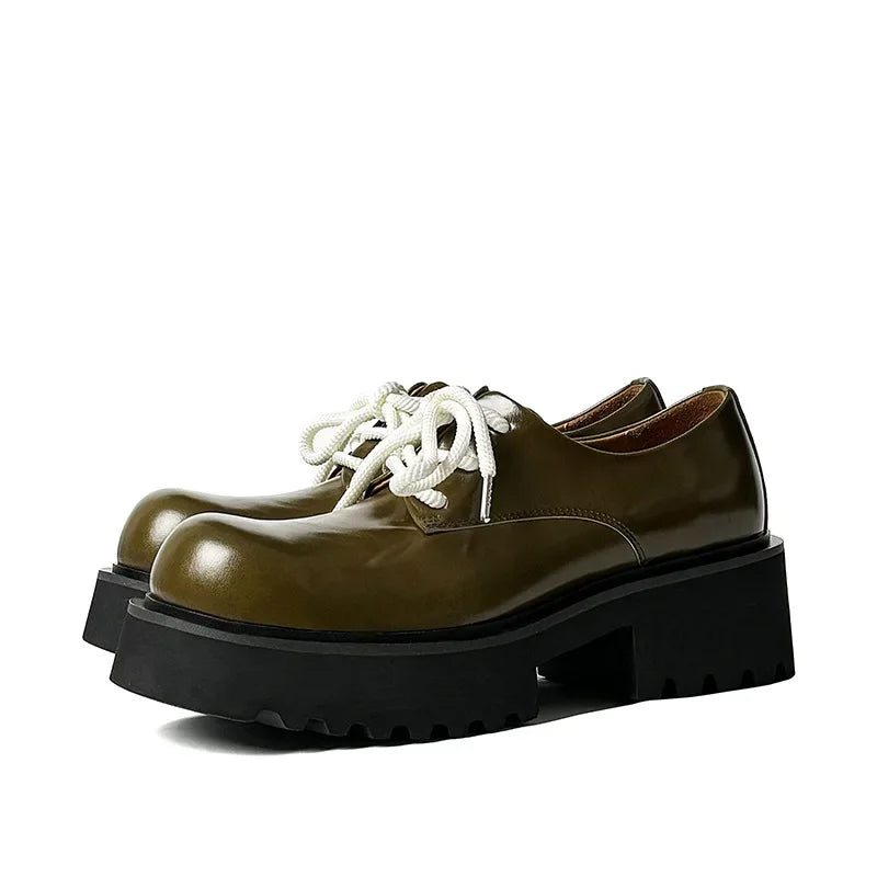 Men Genuine Leather Streetwear Fashion Casual Real Derby Shoes Male Vintage Japan Korean Cityboy Cow Leather High Heels Shoes