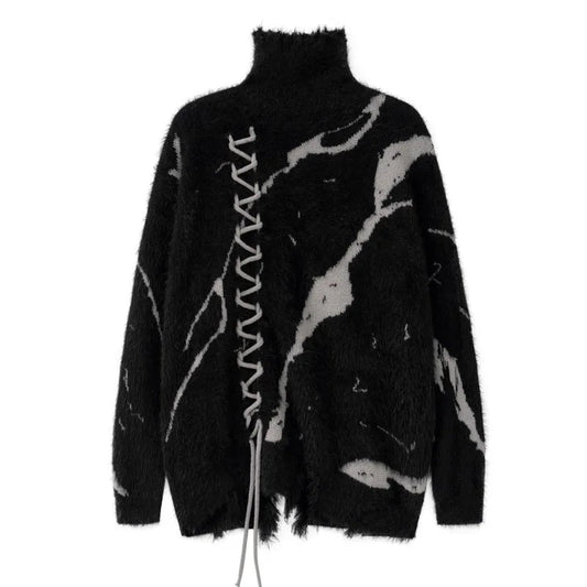 mens sweater fashion cross lines harajuku streetwear hip hop warm hairy knitted high neck sweaters unisex knit sweater jumpers - Y2K grunge street style, gothic aesthetic hoodie for winter, vintage look oversized hoodie