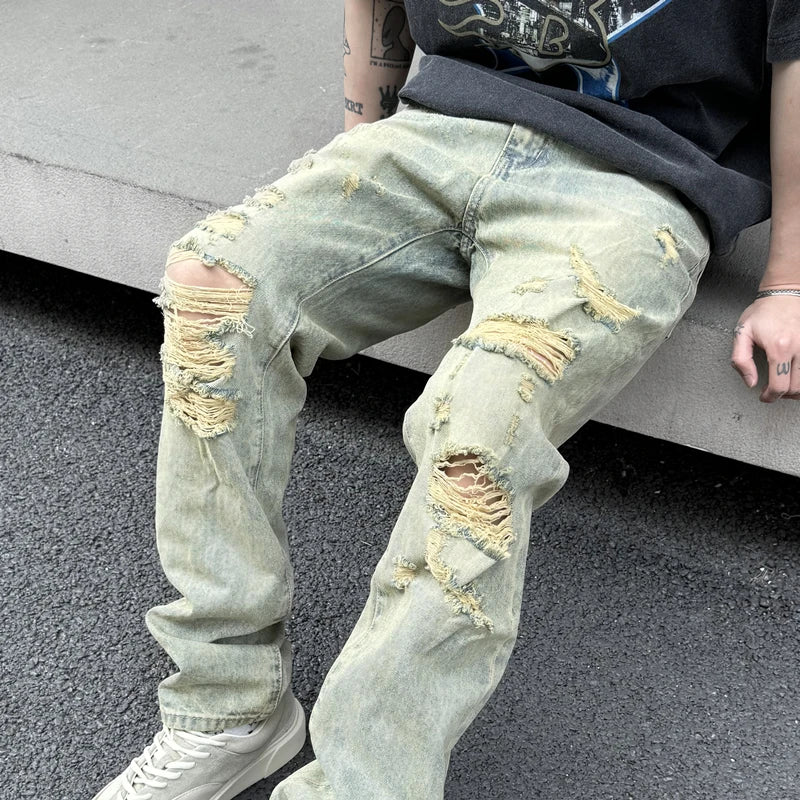 retro washed skinny jeans men pant destroyed ripped holes slim biker zipper jeans trousers fashion streetwear hip hop joggers urban active pants