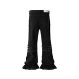 y2k streetwear trendy oversized micro flare jeans black ro hip hop washed tassel distressed denim jean raw edge mens wide pants unique jeans style 750