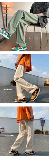 summer casual y2k streetwear straight pants men breathable korean fashion drape trousers solid color wide leg baggy sweatpants unique joggers style 3402