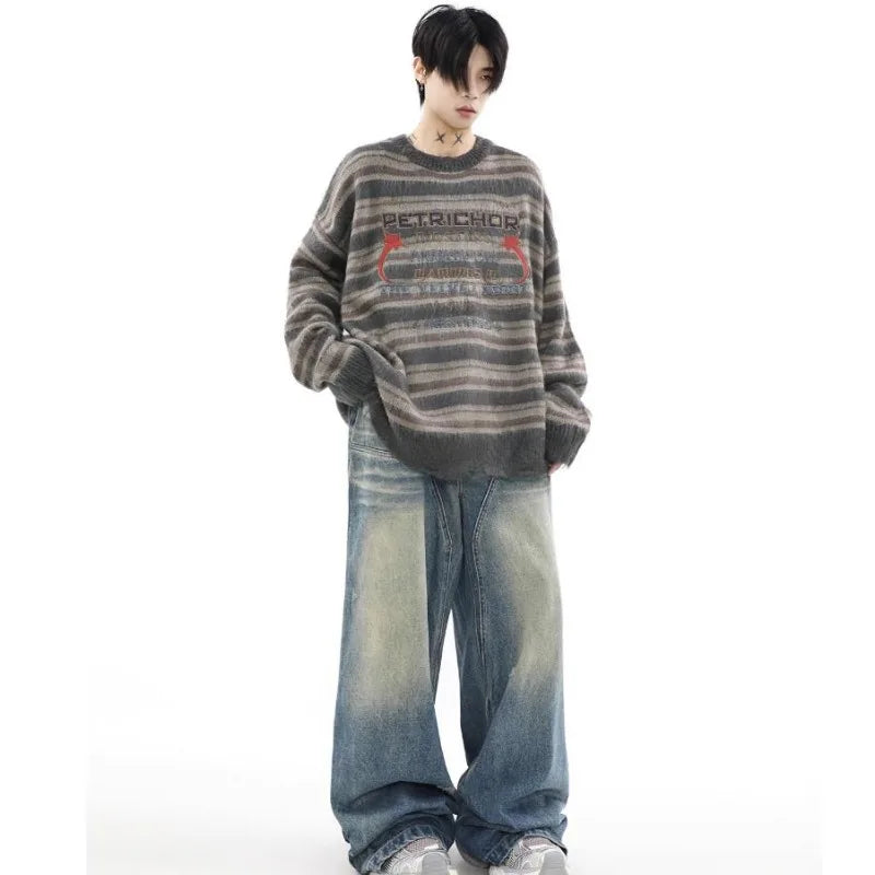 layered flame street knit, photo-ready knit, trendy urban fashion top for men, layered streetwear look