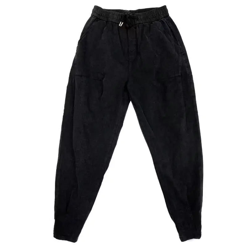 solid color black casual jeans slimming ankle length harem trousers trendy mens slim fit loose fit 2024 korean winter style pan unique jeans style 1864