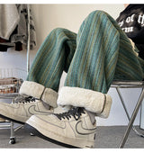 high quality stripe plaid mens trousers baggy straight fashion classic padded autumn winter casual pants male plus size m 8xl unique default style 1157