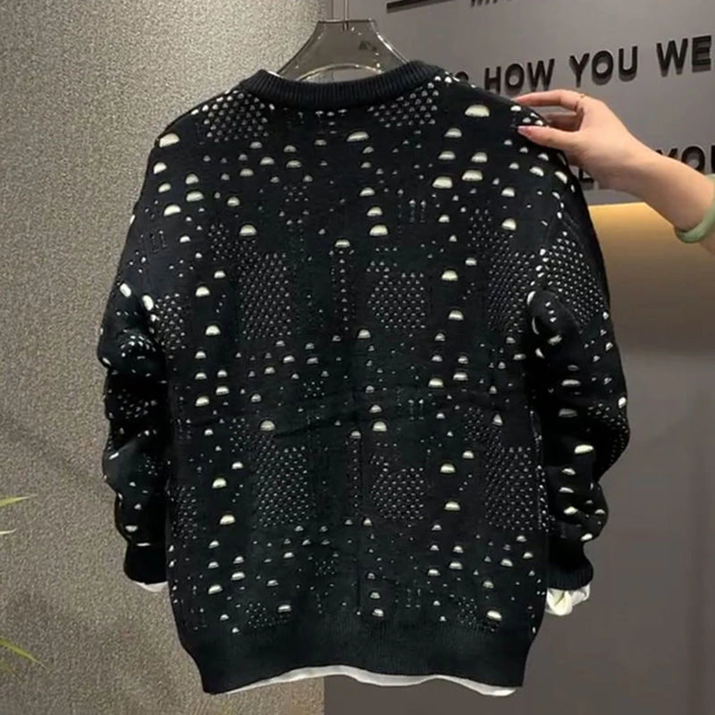oversized flame knit top, unisex streetwear inspired by 2025 fashion trends, mens fashion layer for modern streetwear collect