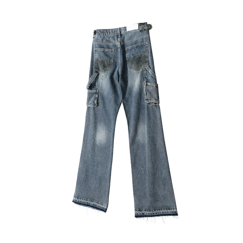 men blue ripped baggy jeans dirty printed distressed loose denim pants male luxury designer fashion jeans trousers unique jeans style 1363