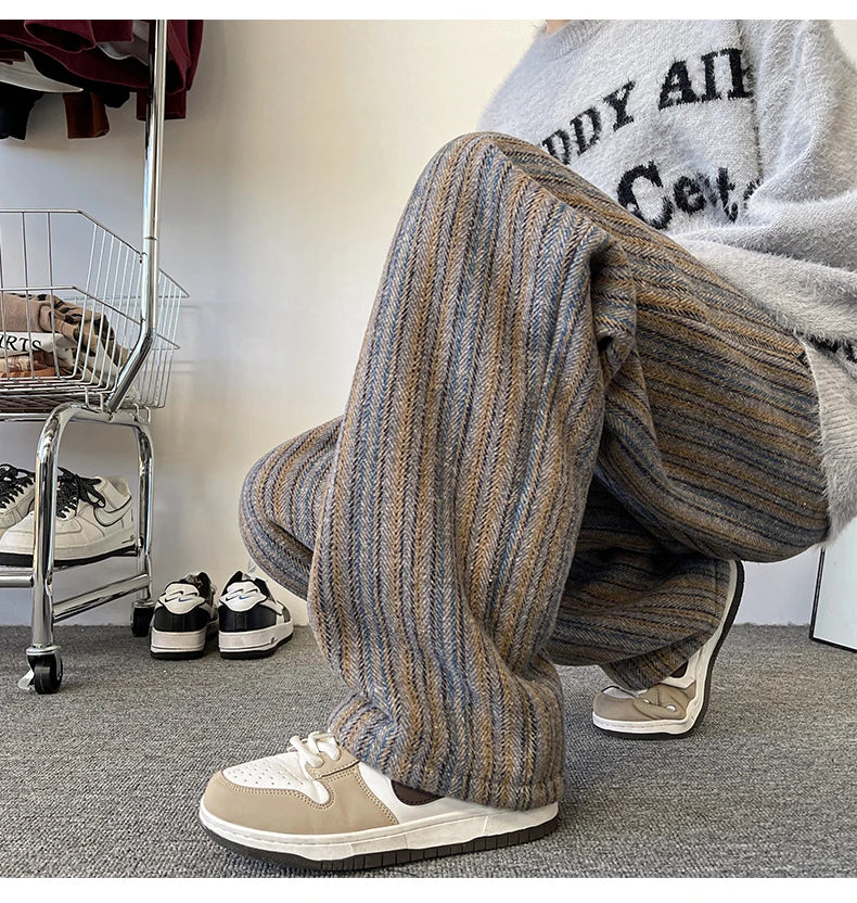 high quality stripe plaid mens trousers baggy straight fashion classic padded autumn winter casual pants male plus size m 8xl unique default style 1165