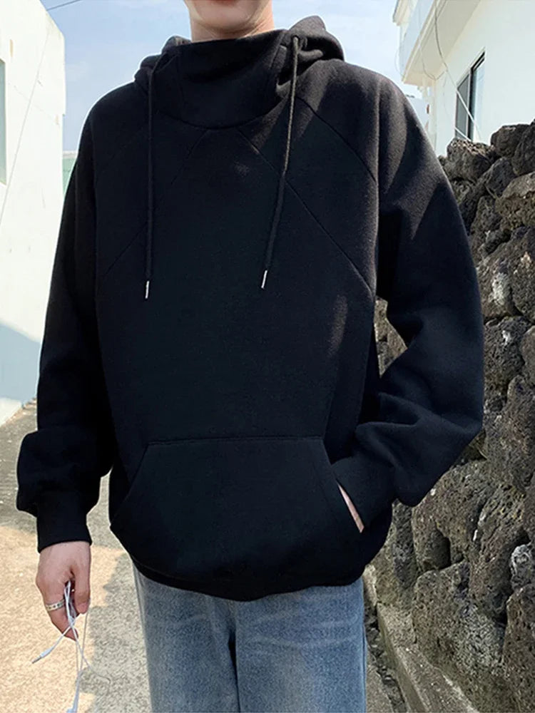 Autumn Turtleneck Fleece Hoodies Men 2024 New High Street Oversize Pullover Hoodie Unisex Y2K Vintage Hooded Sweatshirts Clothes