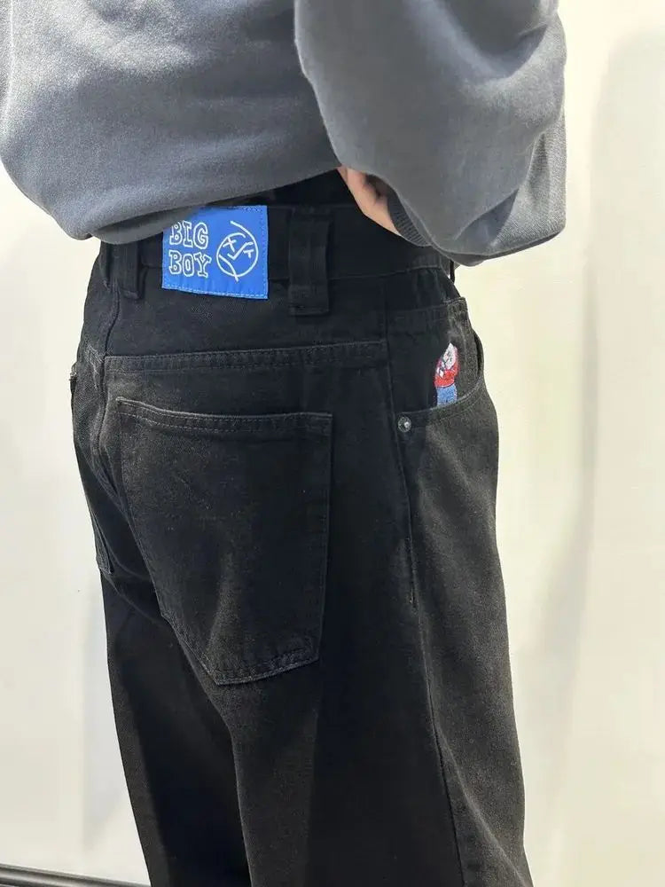 harajuku polar big boy popular baggy jeans mens women gothic wide leg trouser y2k hip hop cartoon embroidery streetwear jeans unique jeans style 3897