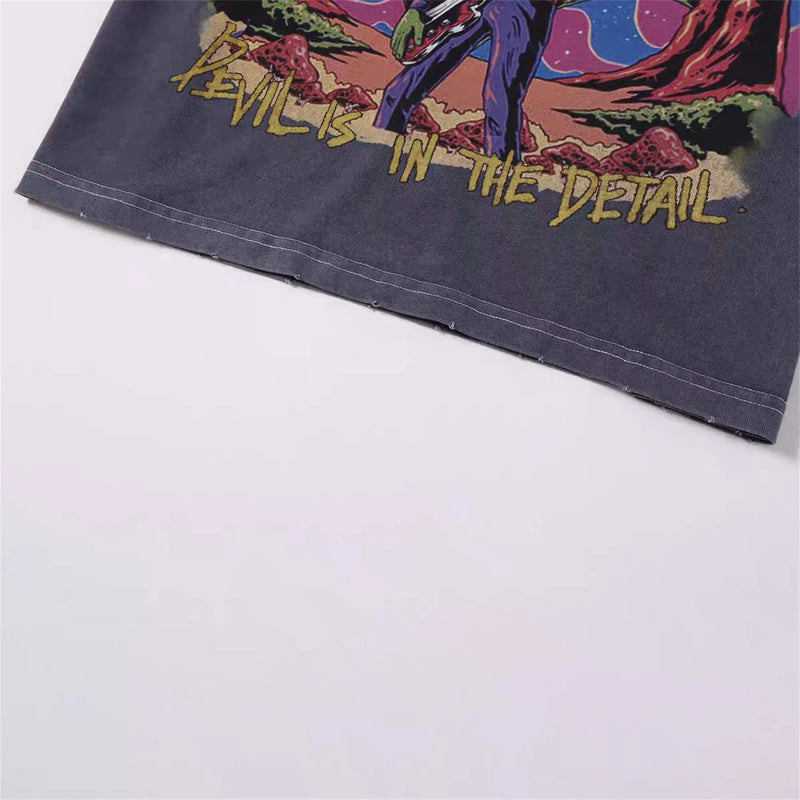 SSSAINT LOUIS Rock Alien Print Hip-Pop High-Street wear Vintage Retro Oversized Tops Tee