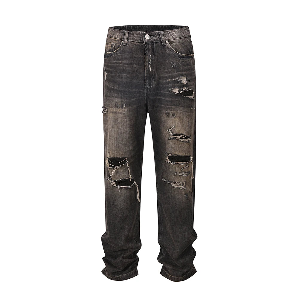 streetwear frayed hole distreesed ripped baggy jeans for men and women pantalones hombre y2k casual denim trousers oversized unique jeans style 5915