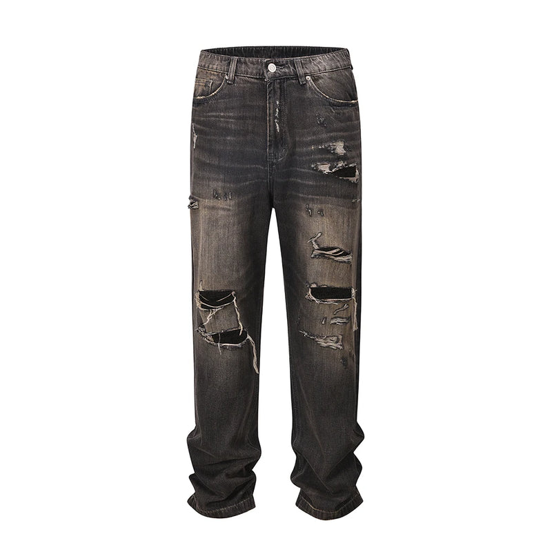 streetwear frayed hole distreesed ripped baggy jeans for men and women pantalones hombre y2k casual denim trousers oversized unique jeans style 5915