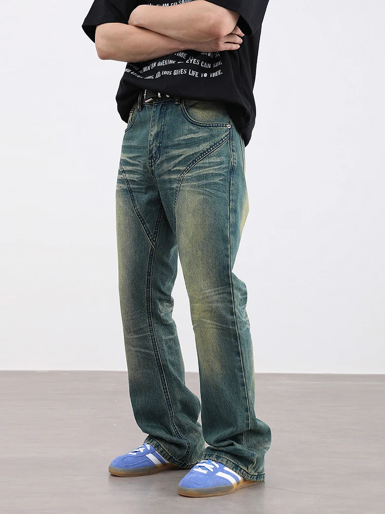 retro washed denim baggy jeans pants unisex hip hop fashion streetwear harajuku patchwork loose flare straight pants joggers men streetwear sweatpants