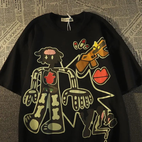 Glitchcore Melting smiley – American Retro Trendy Brand Anime Pure Cotton Short Sleeved