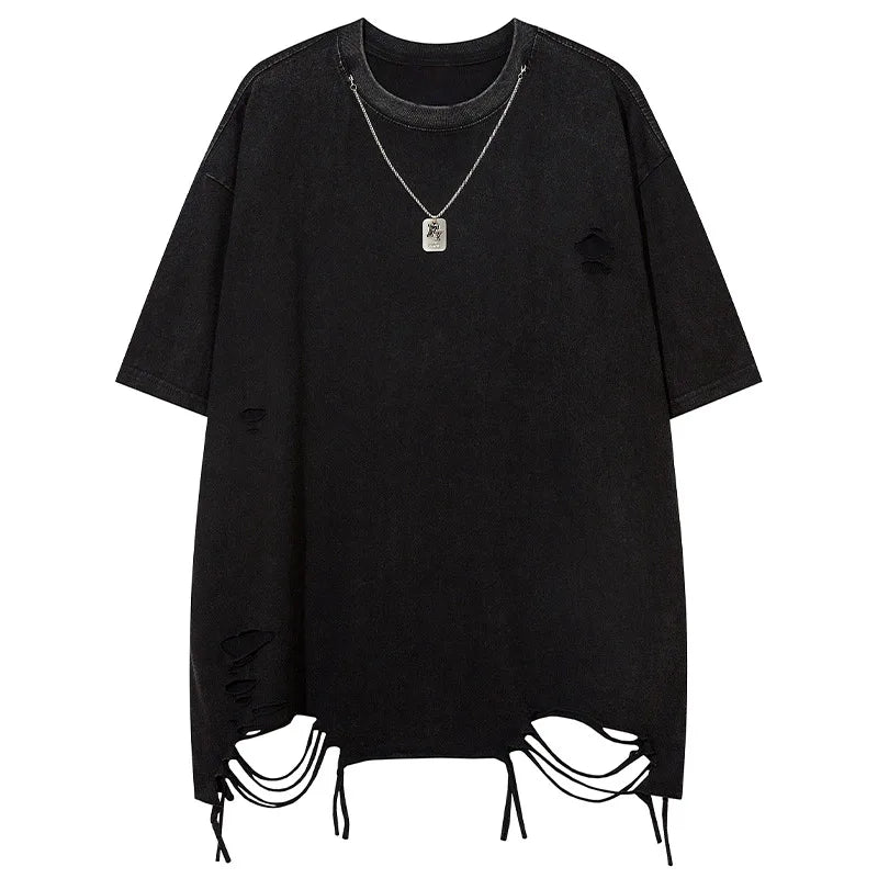 Skatercore Crying angel – Men T Shirts Solid Ripped With Necklace T Shirt Harajuku Vin