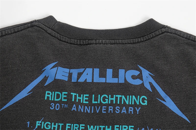 Y2k Aesthetic print tee – Summer Vintage High Street Wash Lightning Print T Shirt Vint