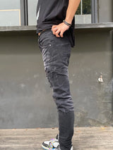 knee hole patckwork skinny denim jeans men slim biker trousers jeans fashion streetwear hip hop retro washed jean pants joggers sporty tapered joggers