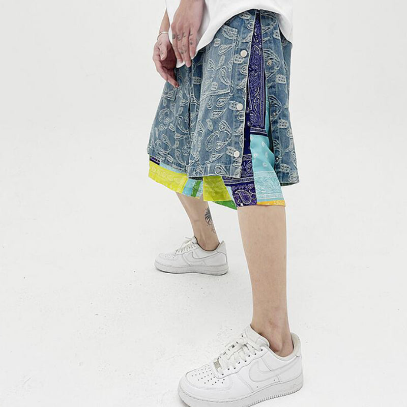 hip hop loose shorts elastic waist pants fashion patchwork half pant mens summer casual drewstring streetwear sportswear jogger unique joggers style 3436