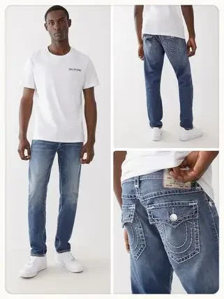 true religion vintage hip hop street leisure denim pants y2k gothic fashion embroidered straight leg wide leg jeans men clothing unique jeans style 4782