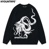 hip hop harajuku dragon pattern knitted sweater unisex o neck pullover streetwear y2k casual loose sweater warm jumper knitwear high quality cotton pullover, Y2K vintage urban hoodie, streetwear fashion hoodie