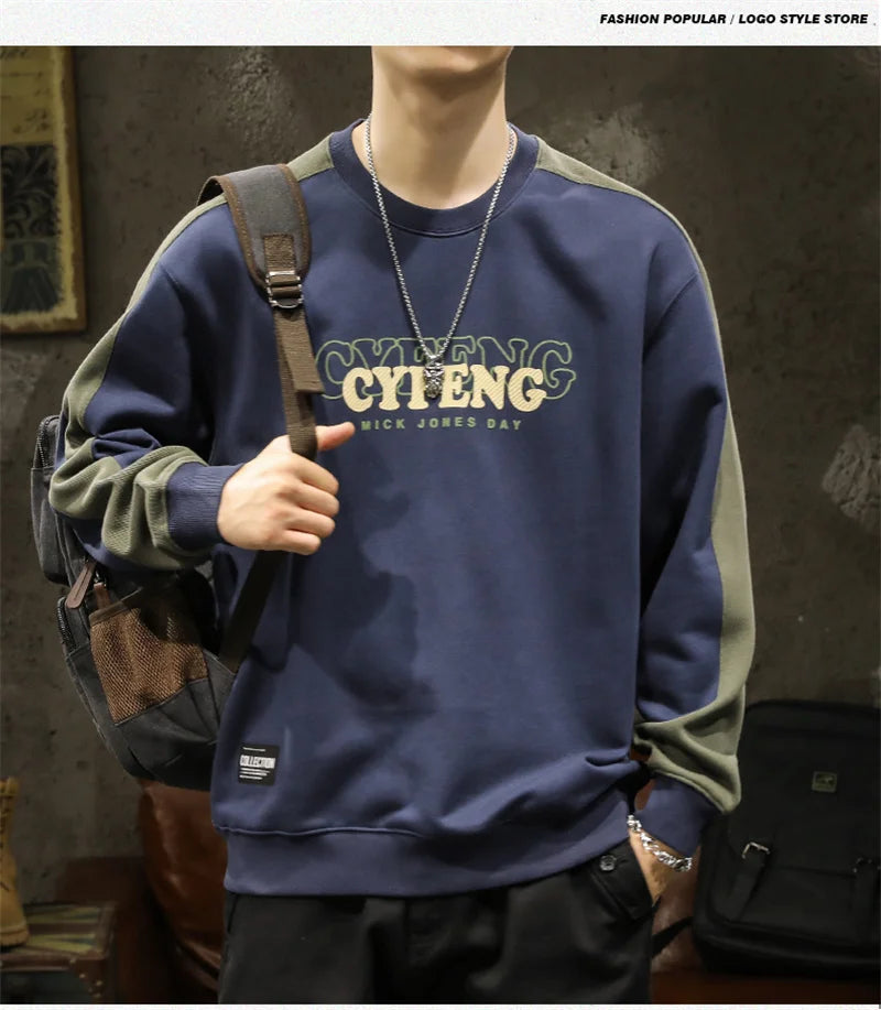 2025 Spring Letter Print New In Sweatshirt Mens Patchwork Long Sleeve