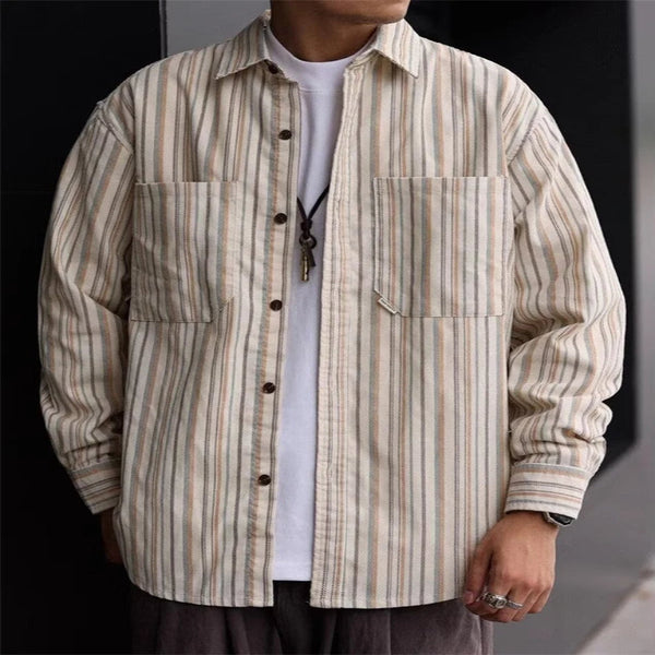 Gothic Long Sleeve Dress Shirt – Autumn Loose Striped Long Sleeve Shirts For Men Korean Fashion High Quality Casual Shirt Y2K Streetwear Stand Collar T Shirts | Button Shirt Drop #932