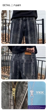 men streetwear brand fashion hip hop loose casual straight stripe motorcycle denim jeans pant cityboy y2k jeans trousers unique jeans style 2529