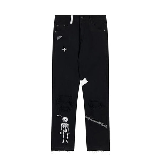 high new 2022 classical vintage luxurious born to die skull monster jeans cotton denim pants comfort casual asian size r06 ripped baggy denim