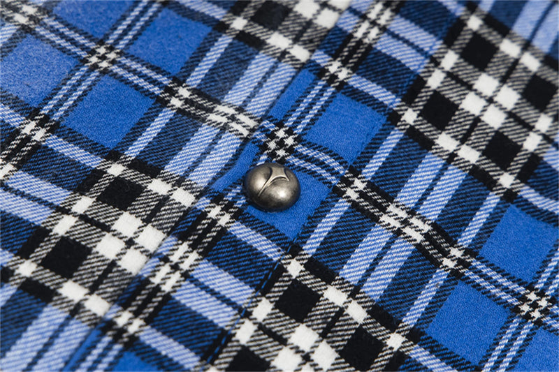 24SS New THUG CLUB Trendy Sword Print High-Street Cotton Vintage Plaid Shirt