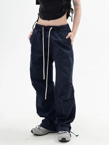 knee fold baggy pants unisex casual elastic waist straight trousers streetwear fashion drawstring women men hip hop y2k joggers unique joggers style 1251
