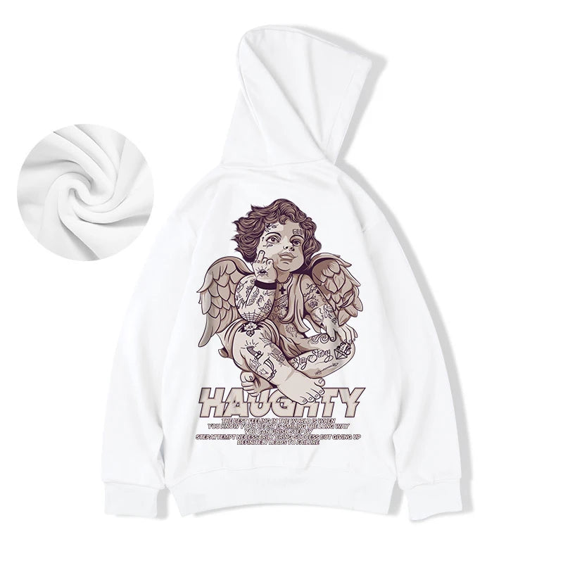 Autumn Haughty Angel Graphic Fleece Hoodies For Men Oversized Retro