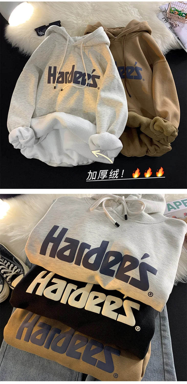 Trendy Personalized Pure Cotton Men's Hooded Sweatshirt New American Style Y2K Simple Loose Retro Thickened Jacket Tops
