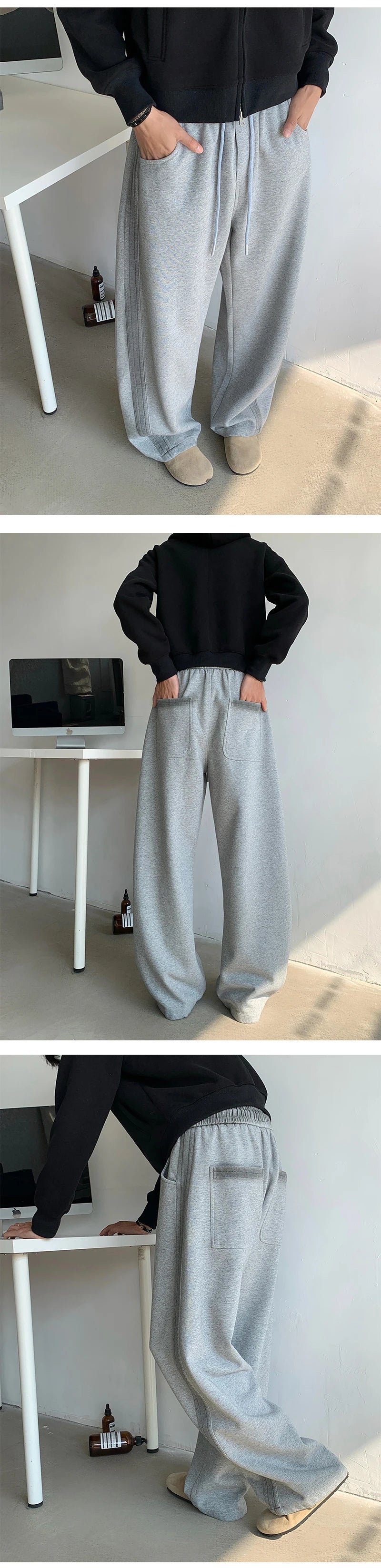 winter new mens tie dye fleece casual pants side striped wide leg straight sweatpants neutral high quality long baggy trousers unique joggers style 873