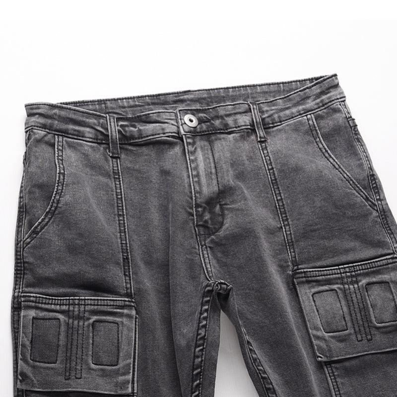side pocket denim retro jeans mens biker zipper jean trousers hip hop fashion high street slim fit pants joggers y2k men s jeans unique joggers style 2948