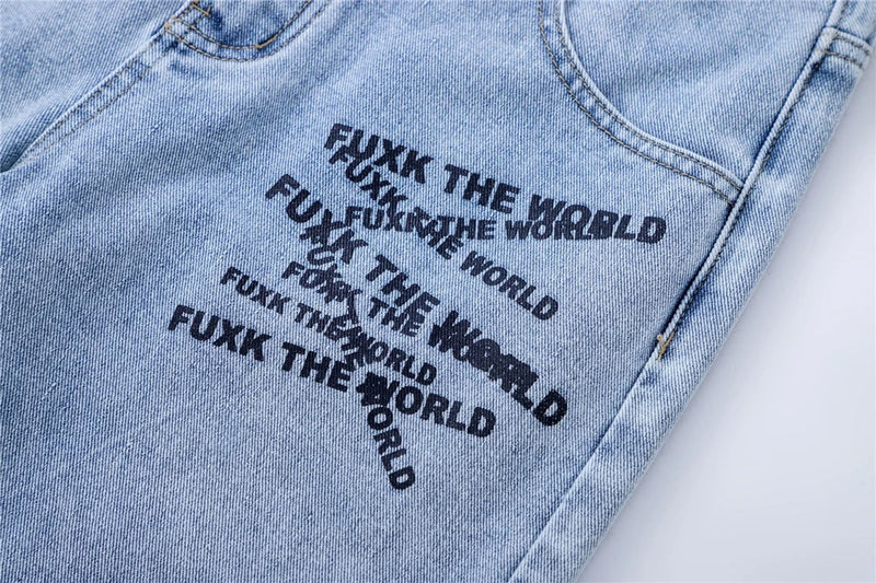 2024 Streetwear Blue Jeans Letter Printing Vintage Retro Denim Trousers Harajuku Jogger Denim Jeans Hipster