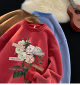 Vintage Floral Graphic Men Sweatshirt Spring Autumn Gothic Round Neck Pullover Hip Hop Streetwear Y2k Sweatshirts