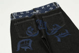 y2k retro sanskrit black jeans street casual pants punk male hip hop print loose harajuku mens straight pants ins hot sale unique jeans style 4778