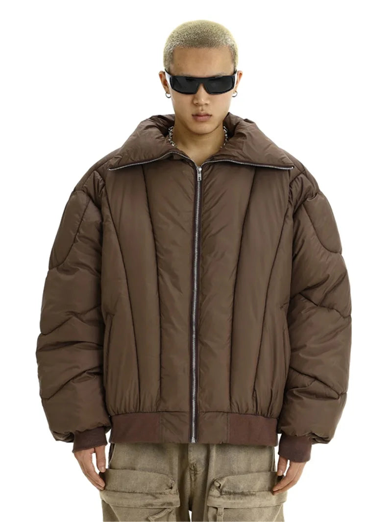 Mens Jacket Winter Parkas Streetwear Thicken Warm Solid Color Zipper Cotton Padded Bomber Jackets Harajuku Fashion Casual Coats