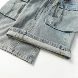 vintage multi pocket jeans mens harajuku cargo denim pants retro hip hop straight loose jean pants men clothing unique cargo style 1288
