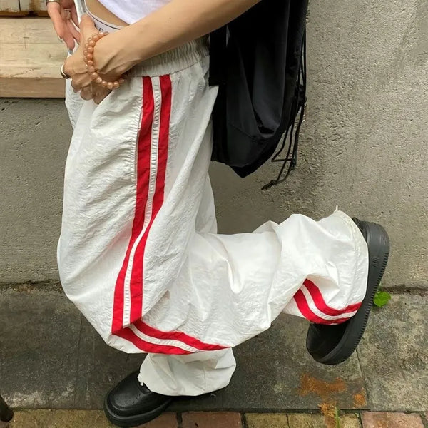 kpop vintage cargo casual harajuku pant women streetwear striped oversize baggy jogging sweatpants wide trousers school outfit urban active pants
